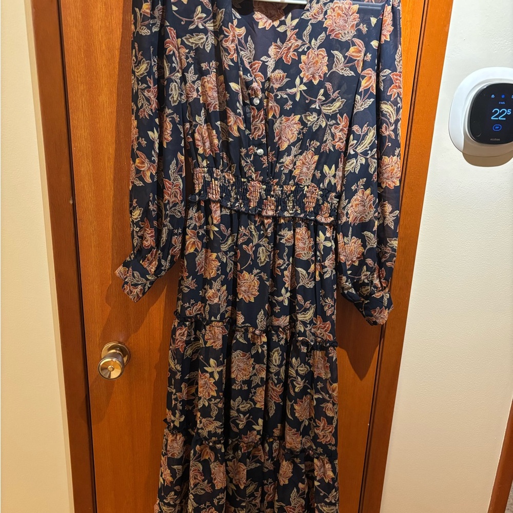 Navy Floral Long Sleeve Dress
